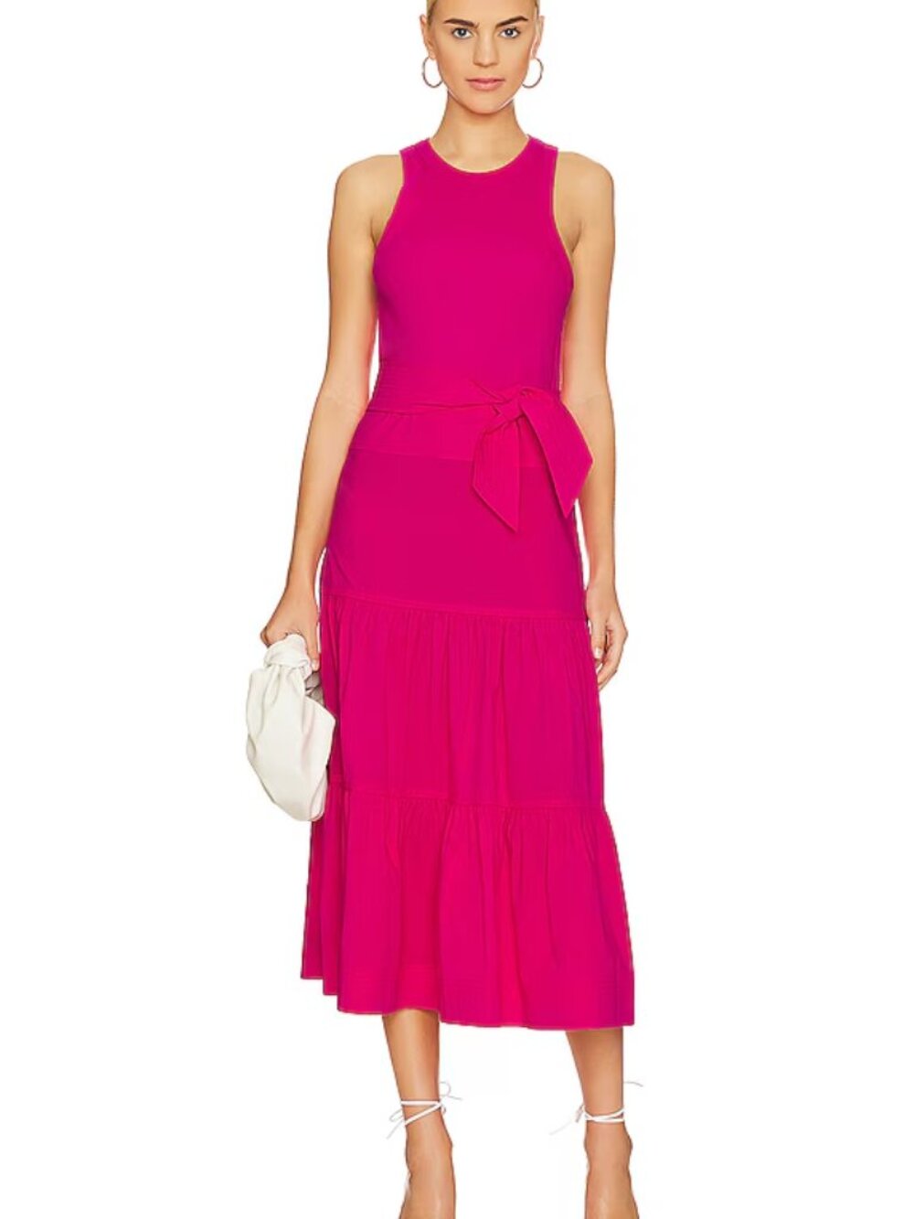 NWT Veronica Beard Sleeveless Ribbed Top Midi Austyn Dress Fuchsia Pink Large